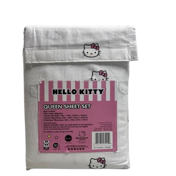HELLO‎ KITTY Cotton Queen Sheet Set White & Pink - Picture 1 of 8